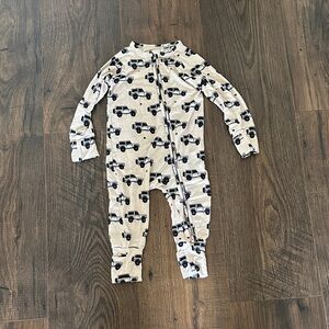 Kids Footie Pajamas with Truck Design - Beige and Black